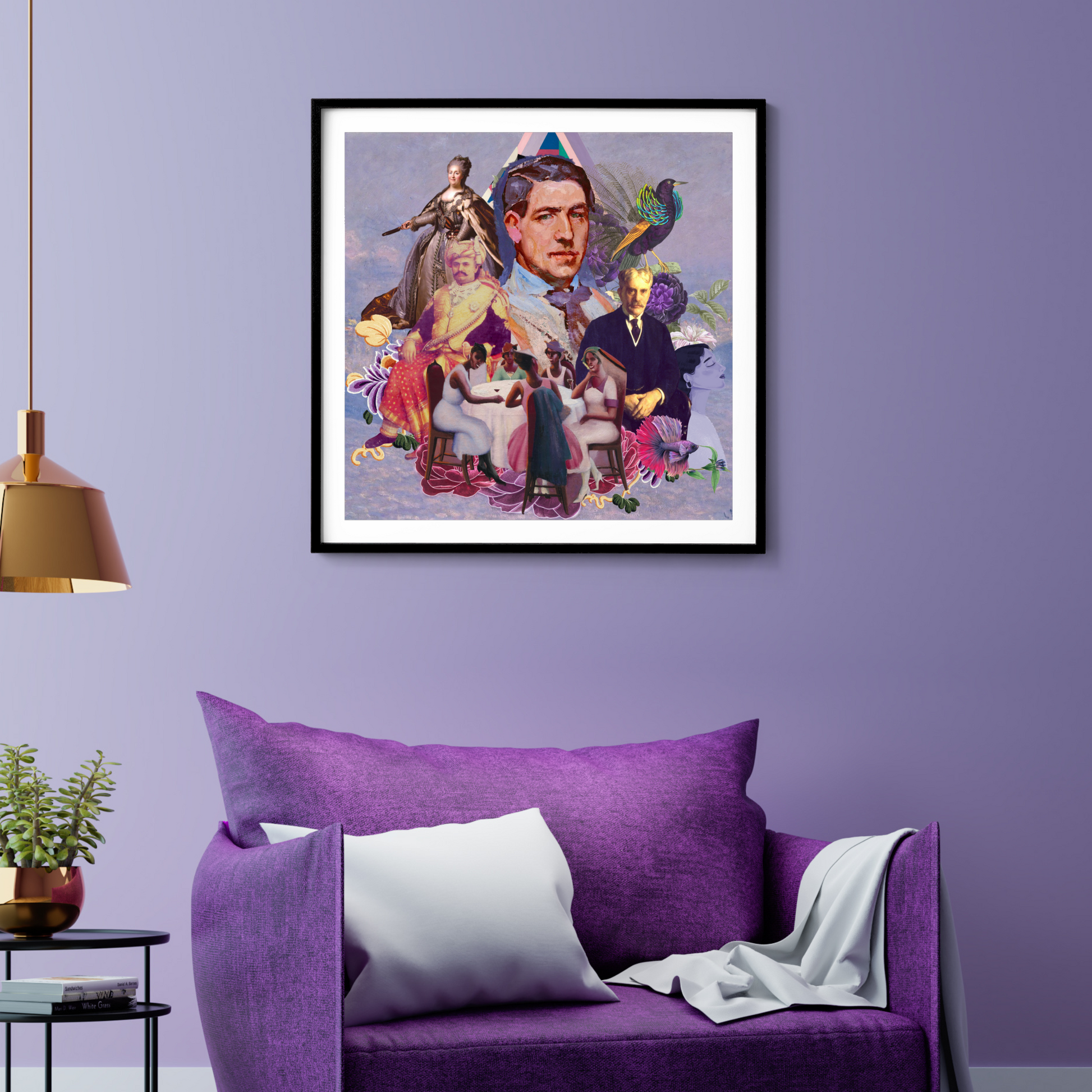 Framed Violet Art Print on a room wall, offering a sophisticated touch of purple and spiritual symbolism