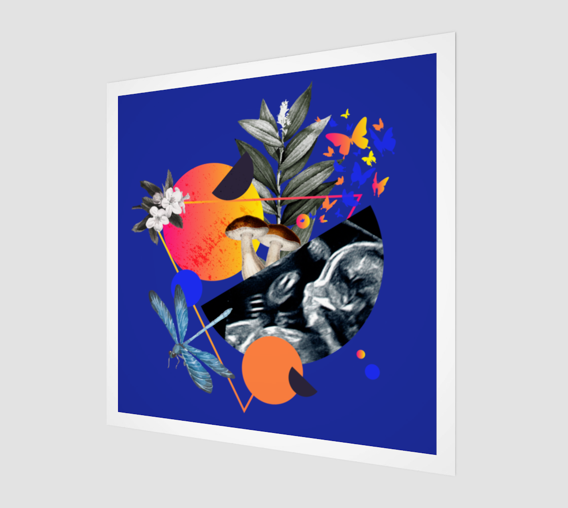 Side view of the Birth Art Print highlighting its intricate details and vibrant colors.