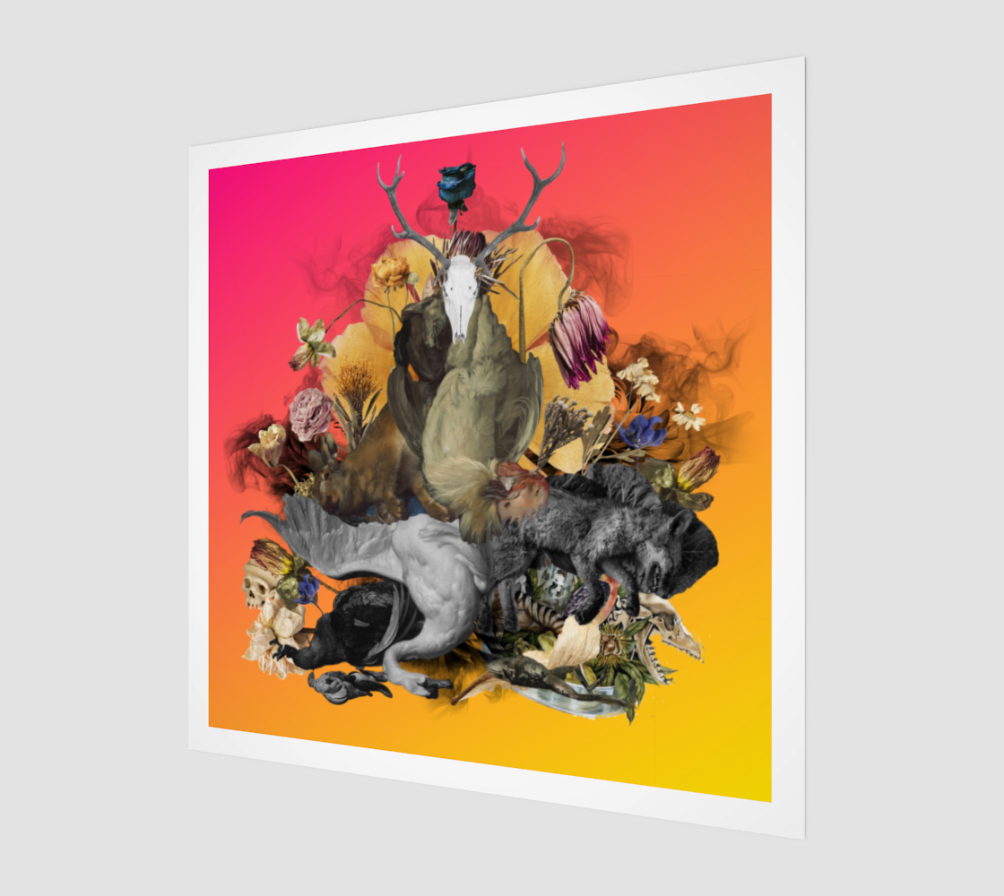 Side view of the Dead Animals Art Print showing detailed digital artwork of deceased wildlife. 