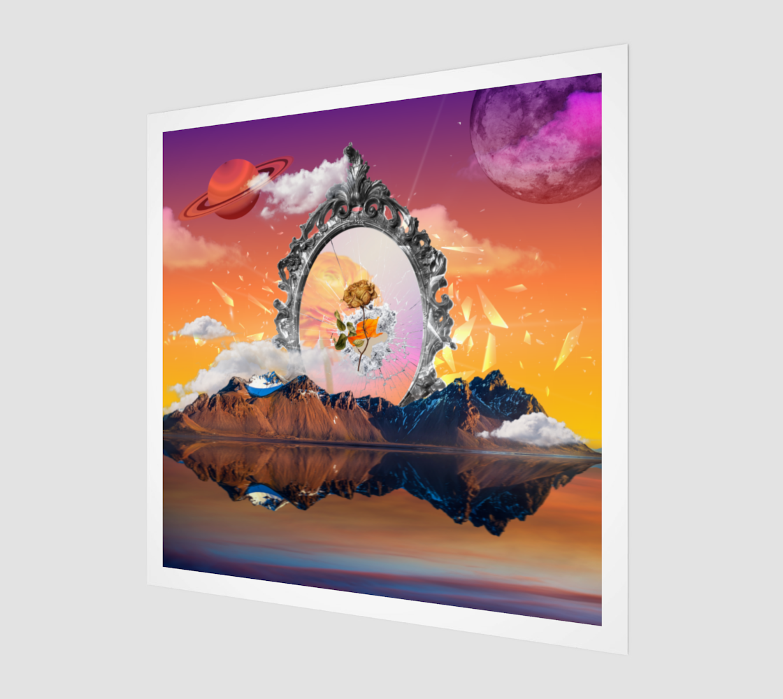Side view of the Mirrors Art Print, highlighting the detailed and elegant digital artwork that reflects beauty and sophistication for any space.