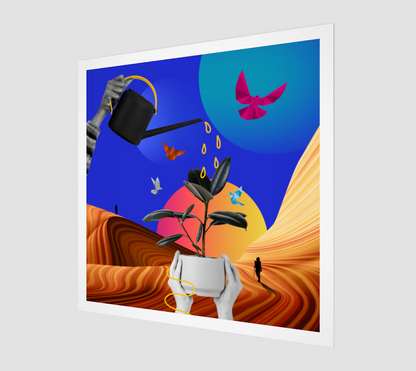 Side view print of the Water vs Desert Art Print, emphasizing the digital artwork of contrasting water and desert landscapes